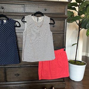 J Crew Factory sleeveless top - Navy and white stripe linen / cotton. Size 2.